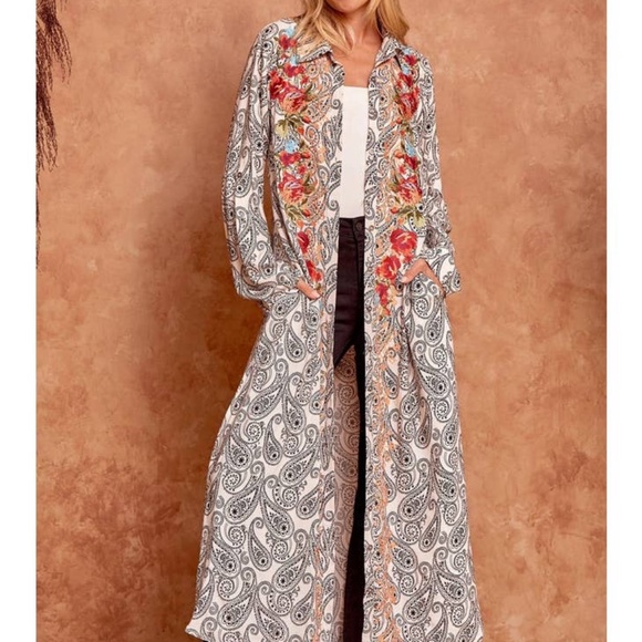 NEW PRODUCTS ONLY - Women Long Sleeve Maxi Dress Embroidered Button Front - Picture 1 of 4